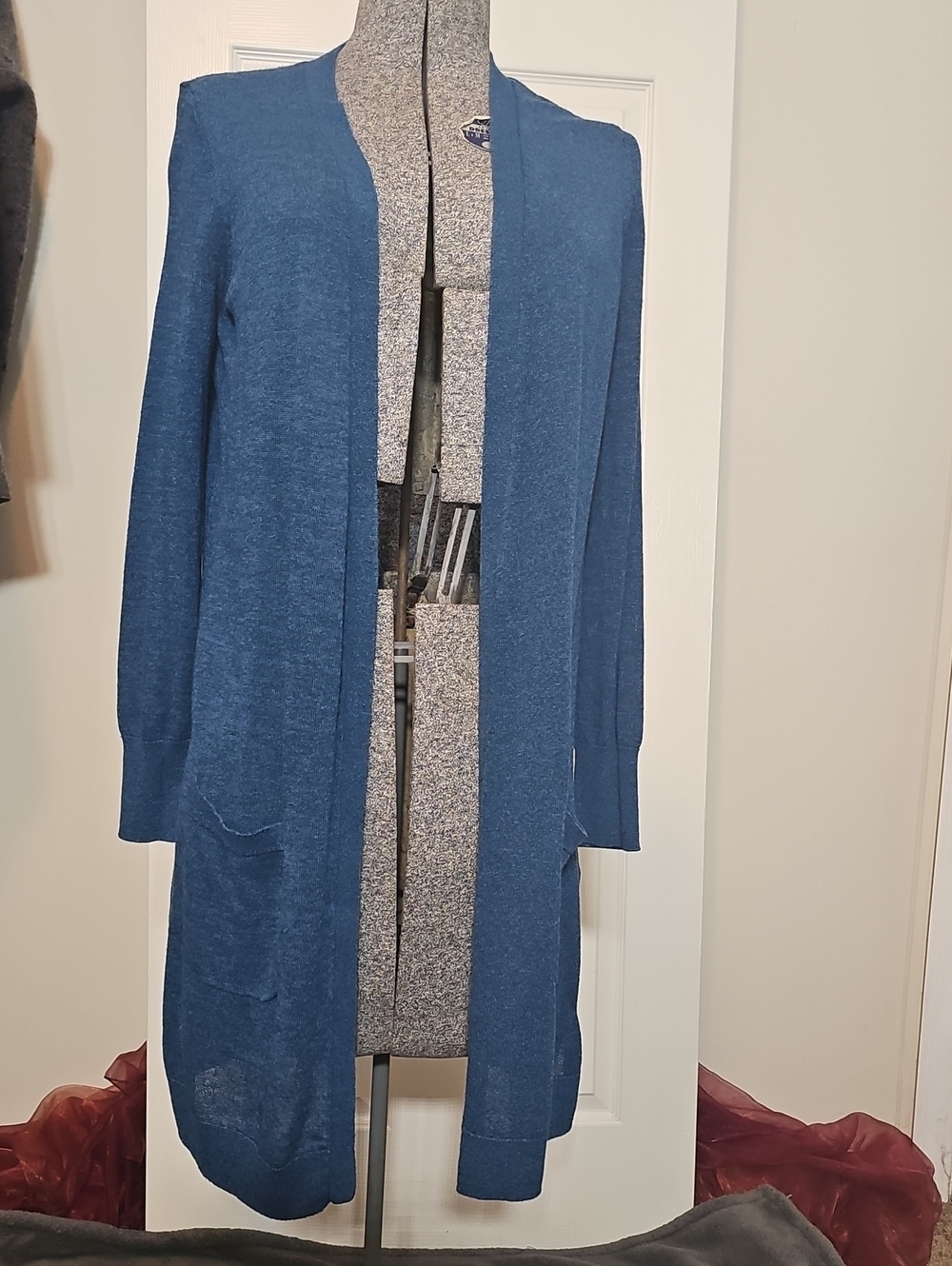 Halogen Longline Linen Blend Cardigan Lightweight Blue Size M